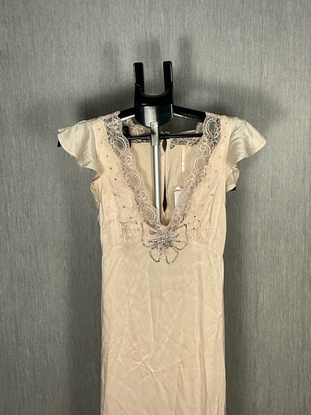 Free People Beaded Lace-Trim Slip Dress in Blush Size Small - Picture 8 of 16